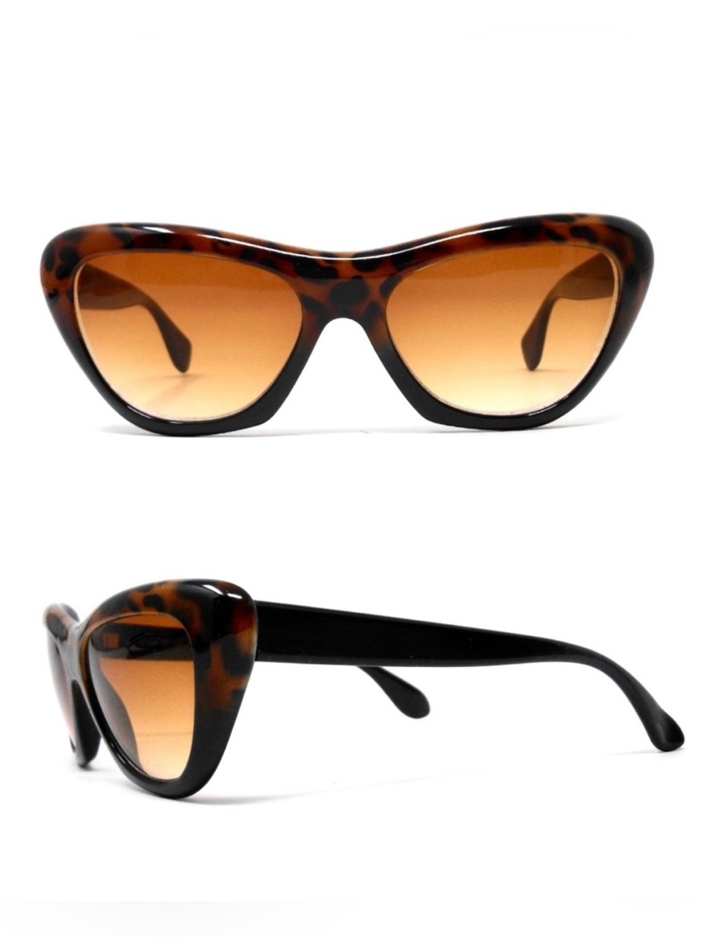 Vintage 1980’s Black Animal Print Sunglasses, Slight Cateye, Made in France
